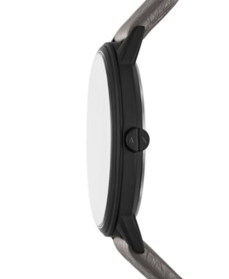 Men's Quartz Three-Hand Gray Leather Watch, 42mm