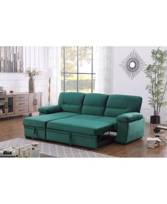 97.5"W Green Velvet Fabric Reversible Sleeper Sectional Sofa Chaise