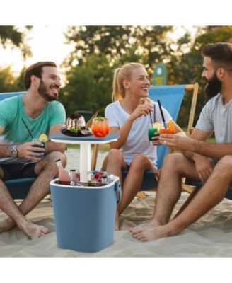 3-in-1 Portable Cooler Bar Table with Bottle Opener and Lift Top Lid for Camping Poolside