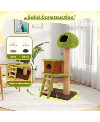 56" Tall Cat Tower with Mushroom-shaped Nest Condo Climbing Ladder Teasing Ball