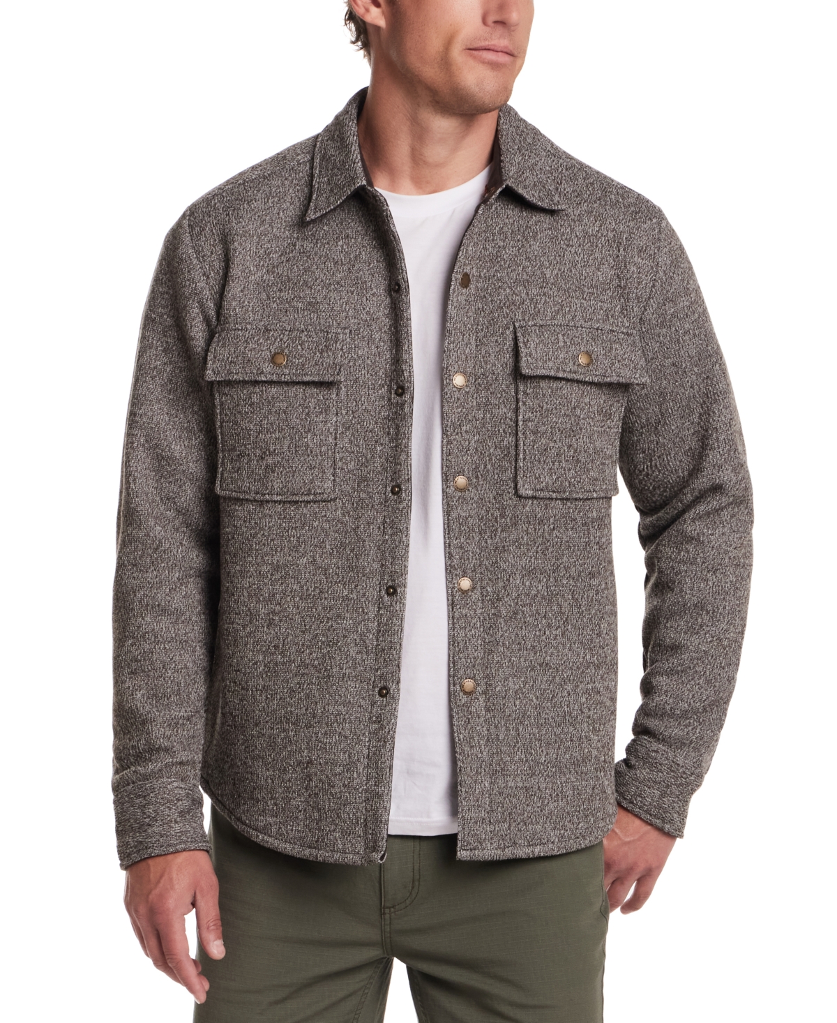 Weatherproof Vintage Men's Mixy Knit Long Sleeve Snap-front Shirt Jacket In Gray