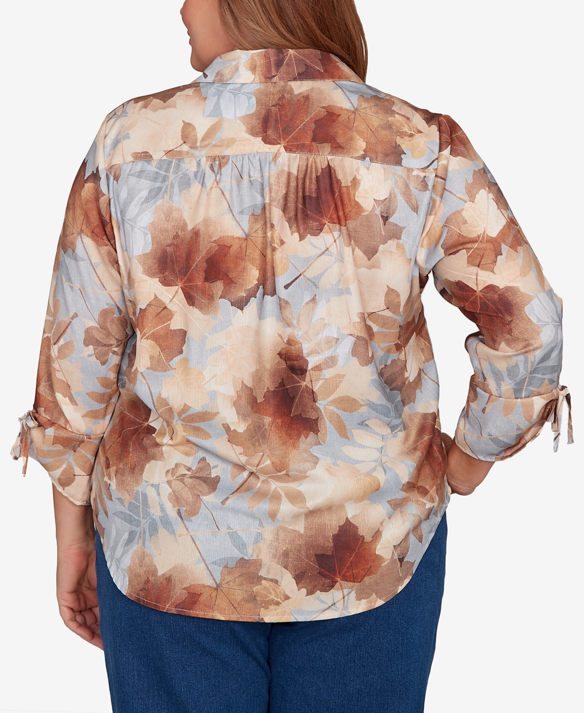 Alfred Dunner Plus Size Classic Textured Leaf Button Front Top