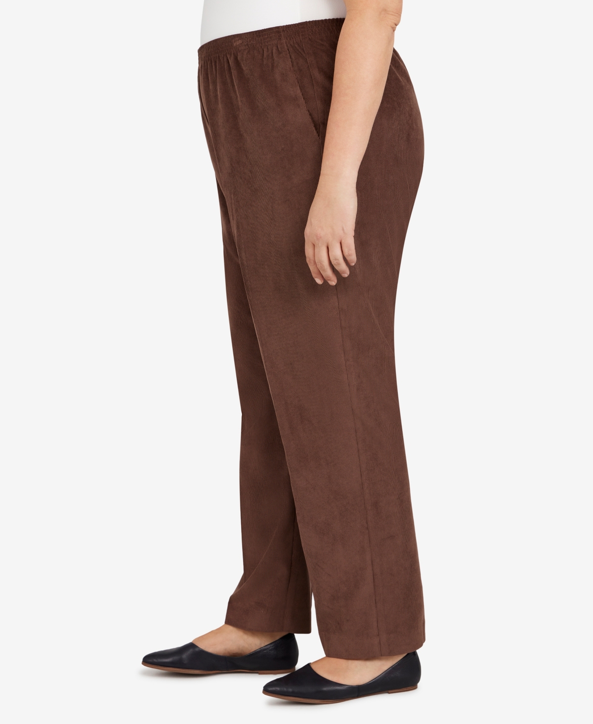 Alfred Dunner Plus Size Classic Corduroy Elastic Waist Medium Length Pants In Brown
