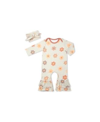 Baby Grey By Everly Grey Baby Girls Grey by Everly Grey Ruffle Long Sleeve Romper Head Wrap Set - Daisies 28$