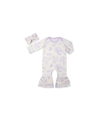 Baby Grey By Everly Grey Baby Girls Grey by Everly Grey Ruffle Long Sleeve Romper Head Wrap Set - Bali 38$