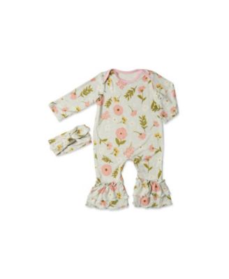 Baby Grey By Everly Grey Baby Girls Grey by Everly Grey Ruffle Long Sleeve Romper Head Wrap Set - Carnation 38$