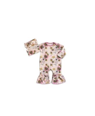 Baby Grey By Everly Grey Baby Girls Grey by Everly Grey Ruffle Long Sleeve Romper Head Wrap Set - Camellia 38$