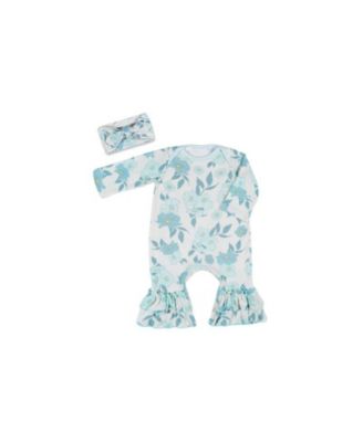 Baby Grey By Everly Grey Baby Girls Grey by Everly Grey Ruffle Long Sleeve Romper Head Wrap Set - Periwinkle 38$