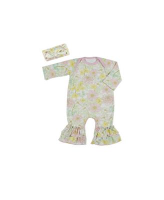 Baby Grey By Everly Grey Baby Girls Grey by Everly Grey Ruffle Long Sleeve Romper Head Wrap Set - Begonia 38$