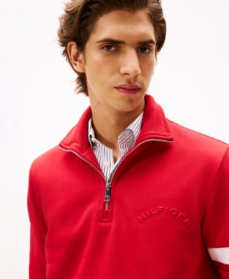 Men's Quarter-Zip Stripe Sleeve Sweatshirt
