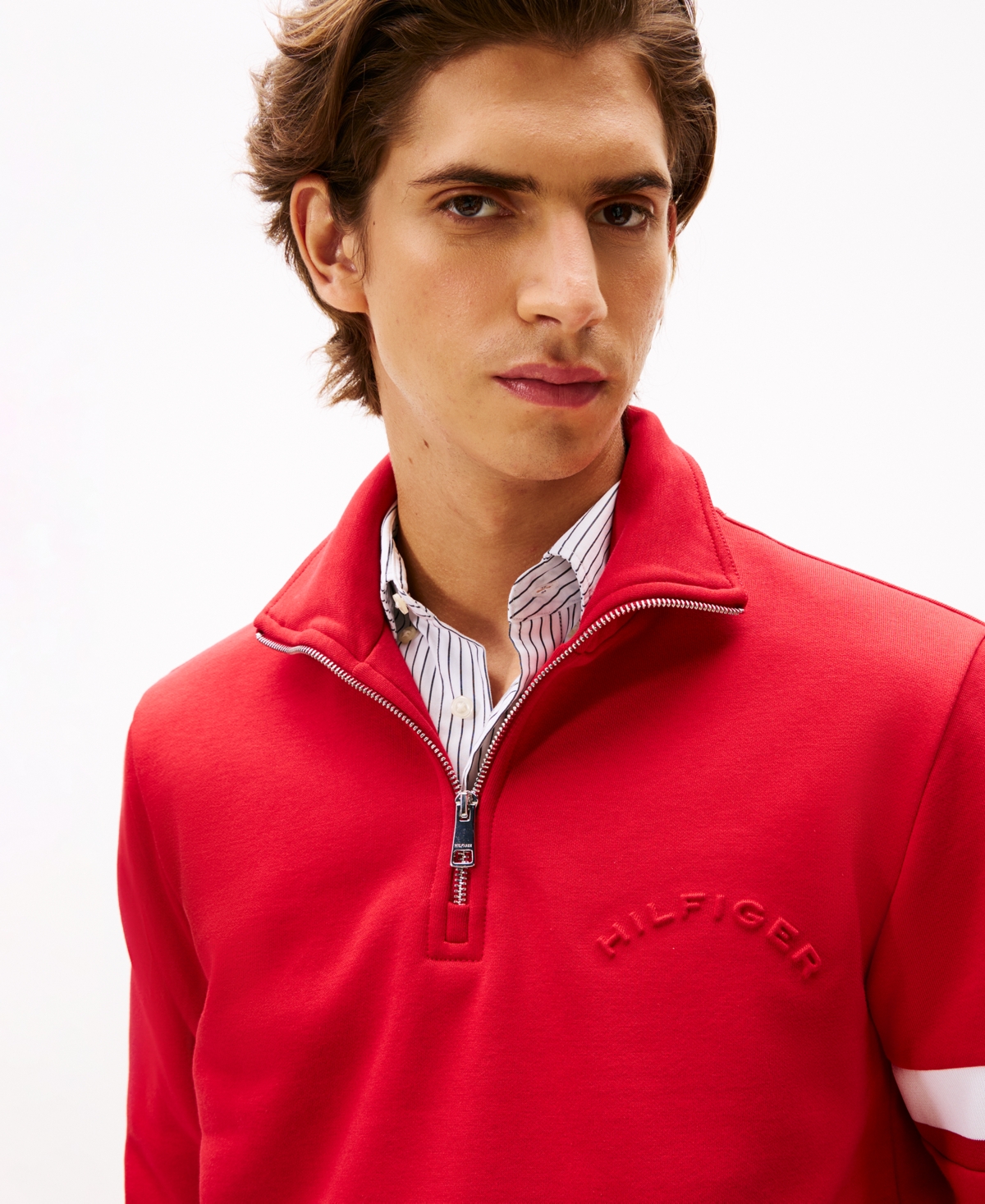 Tommy Hilfiger Men's Quarter-Zip Stripe Sleeve Sweatshirt