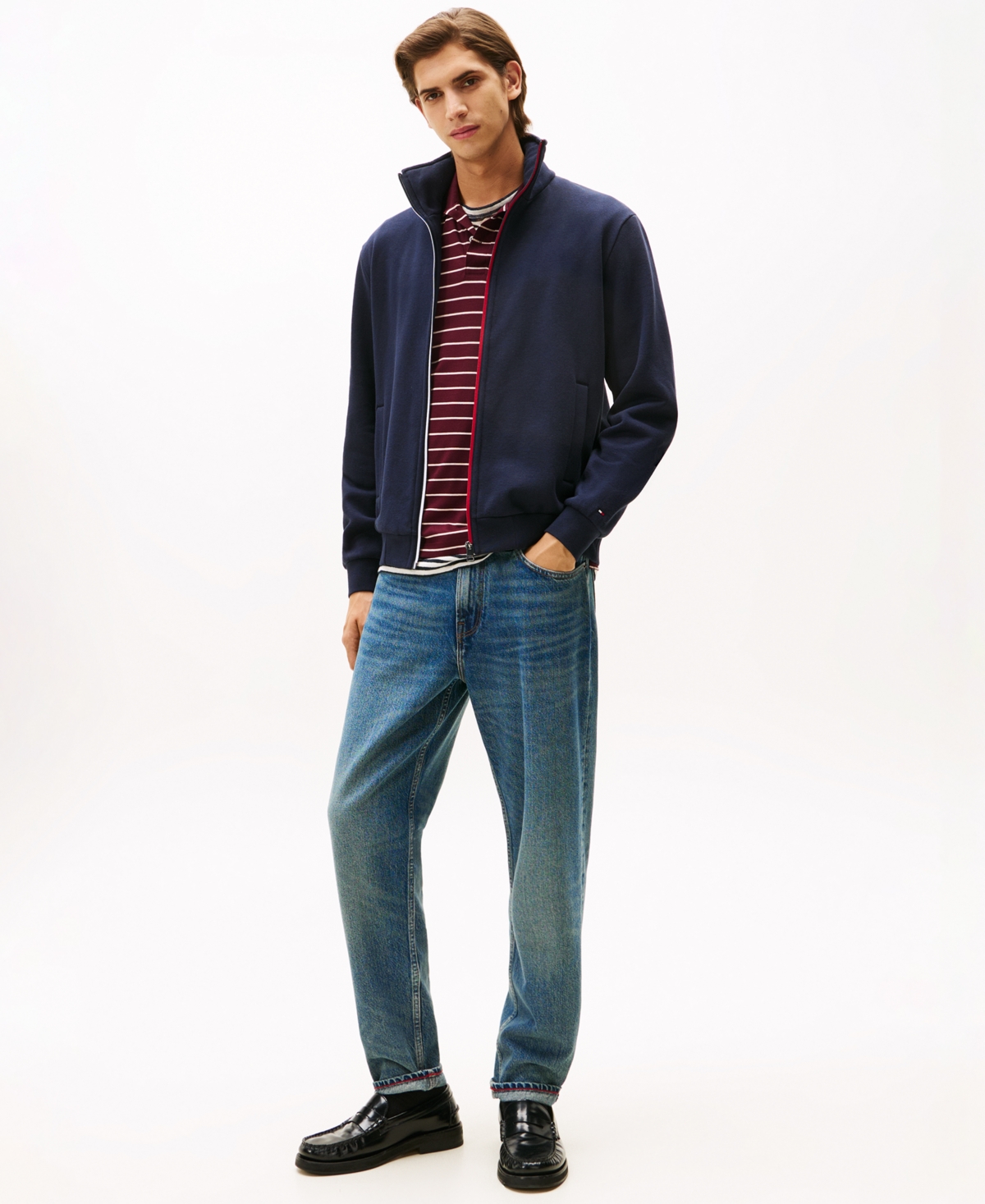 Tommy Hilfiger Signature Stripe Zip Sweatshirt In Blue