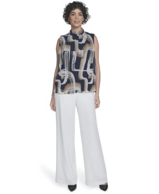 Women's Printed Mock-Neck Sleeveless Blouse