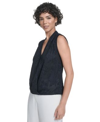 Women's Floral Surplice-Neck Sleeveless Blouse