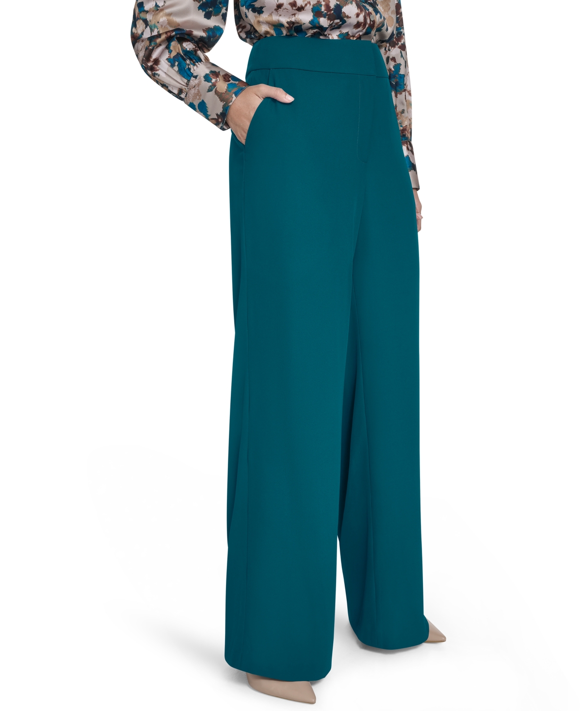 Calvin Klein Women's High-rise Wide-leg Pants In Green