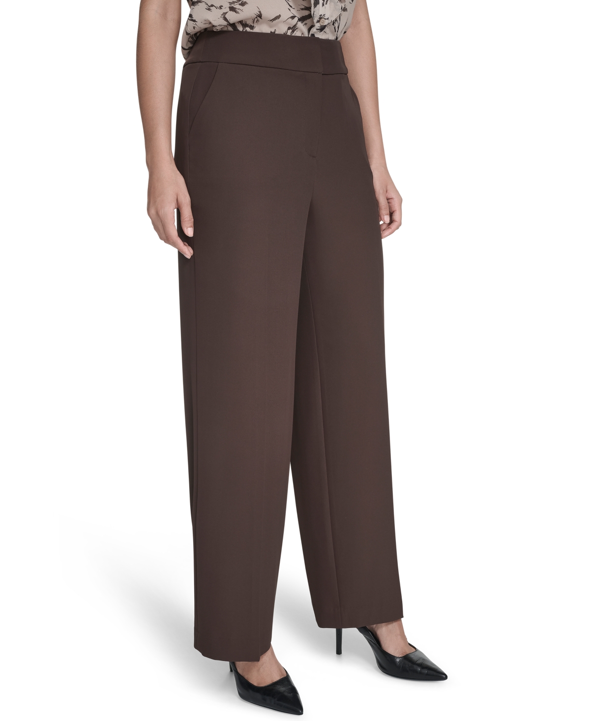 Calvin Klein Plus Size Mid-rise Wide-leg Pants In Brown