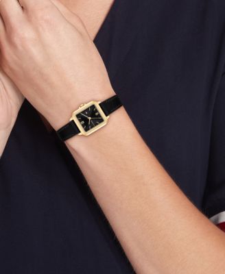 Women's Quartz Black Leather Strap Watch, 22.5mm