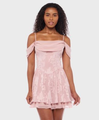 B Darlin - Juniors' Cold-Shoulder Jacquard Fit & Flare Dress