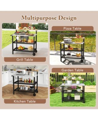 Rolling Bar Cart with Flip-Up Table & Hooks Mobile Storage Cart for Kitchen and Entertaining