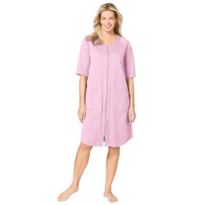 Plus Size Short Zip-Front Robe in French Terry