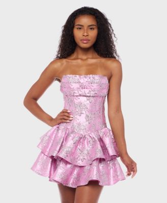 Alex & Sophia - Juniors' Metallic Jacquard Short Fit & Flare Dress