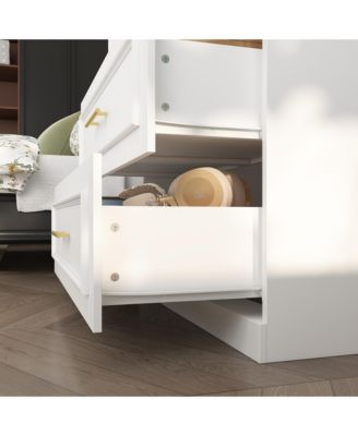 White 2-door 3-drawer wardrobe with tempered glass, bedroom Armoire, wooden Closet