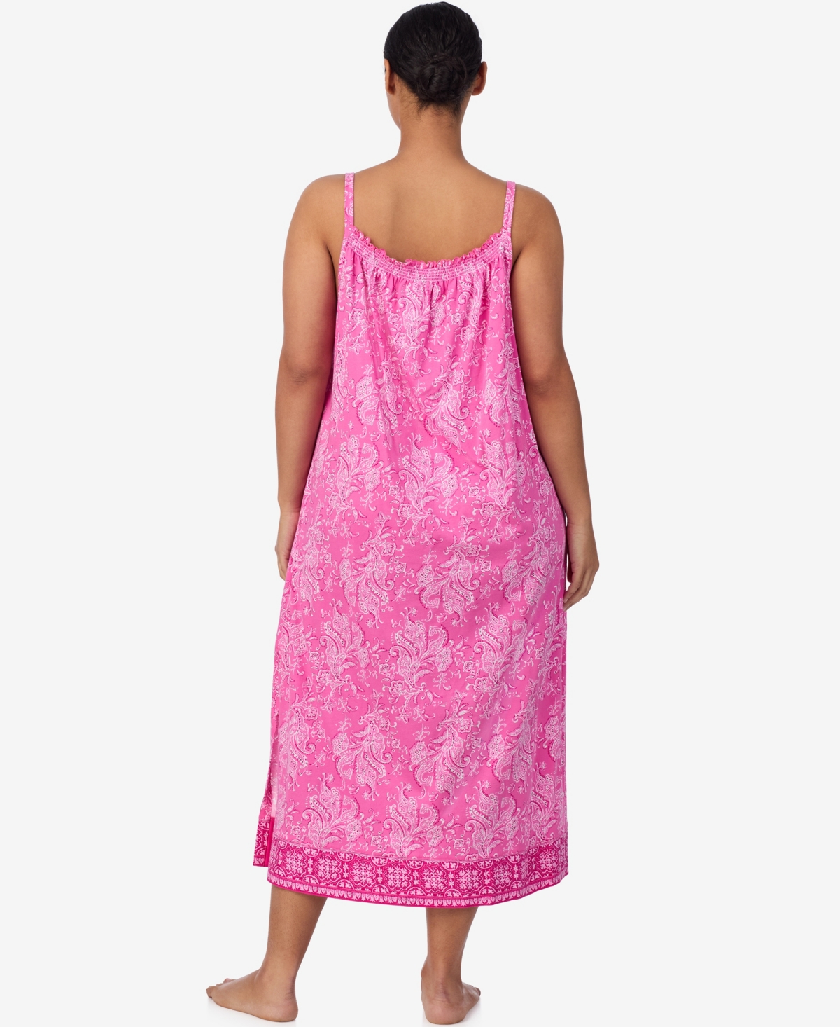 Ralph Lauren Plus Size Double Strap Smocked Neck Ballet Nightgown In Pink
