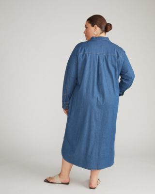 Plus Size Stretch Cotton Chambray Shirtdress