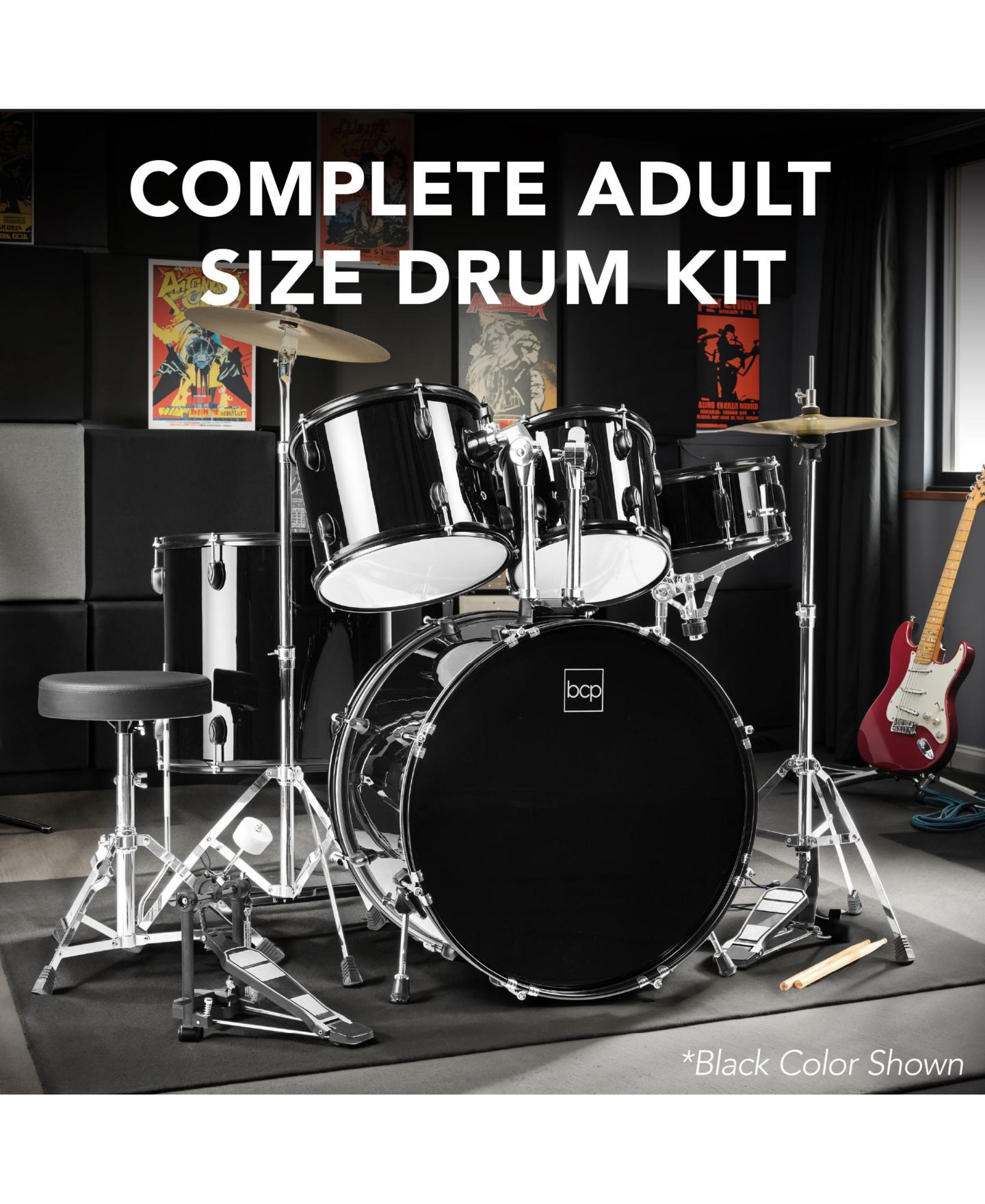 Детские игрушки Best Choice Products Beginner Acoustic 5-Piece Drum Set, Ages 18+, цвет: Тёмный синий — фото 3