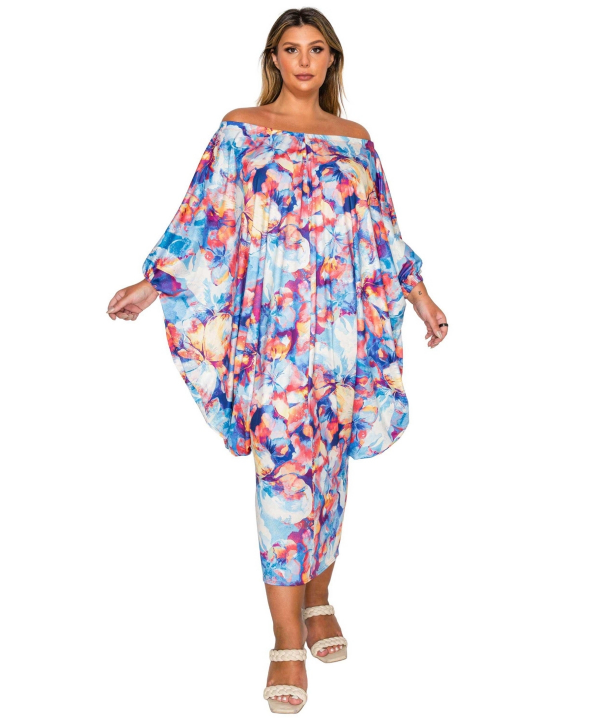 Plus Size Halle Off Shoulder Taper Hem Dress - Blue lt