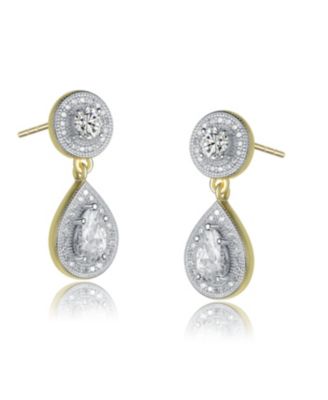 Sterling Silver Two-Tone with Clear Cubic Zirconia Teardrop Earrings