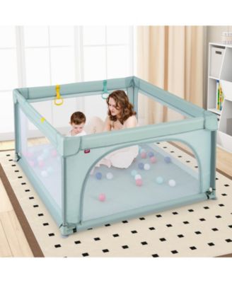 Toddler Playpen Large Activity Center w/ 50 PCS Ocean Balls & 4 Pull Rings