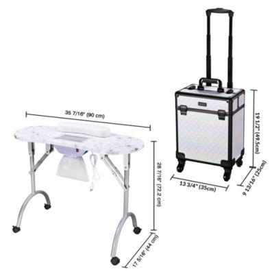 Folding Manicure Table & Rolling Makeup Train Case Pure ForgetMeNot