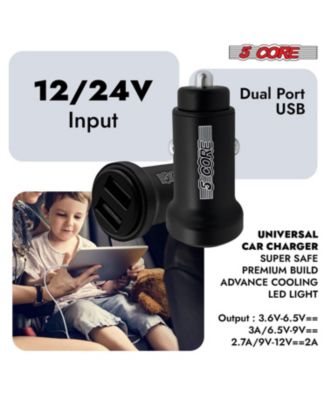 USB Car Charger Cigarette Lighter Adapter Dual USB Port Adapter 12/24 V Fast Charging