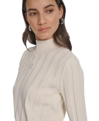 Women's Mock Neck Cotton Rib Knit Sweater