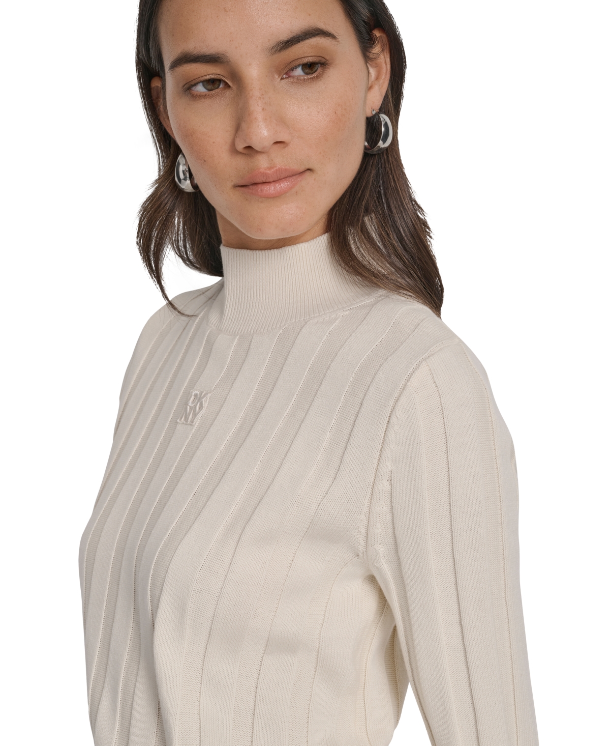 Dkny Jeans Women's Mock Neck Cotton Rib Knit Sweater In White