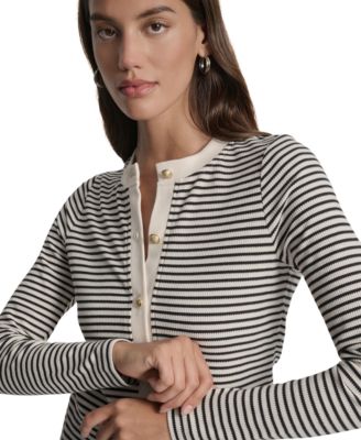 Women's Striped Button-Front Cardigan