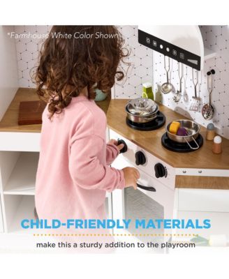 Pretend Play Corner Kitchen, Interactive Wooden Kids Set w/ Lights and Sounds