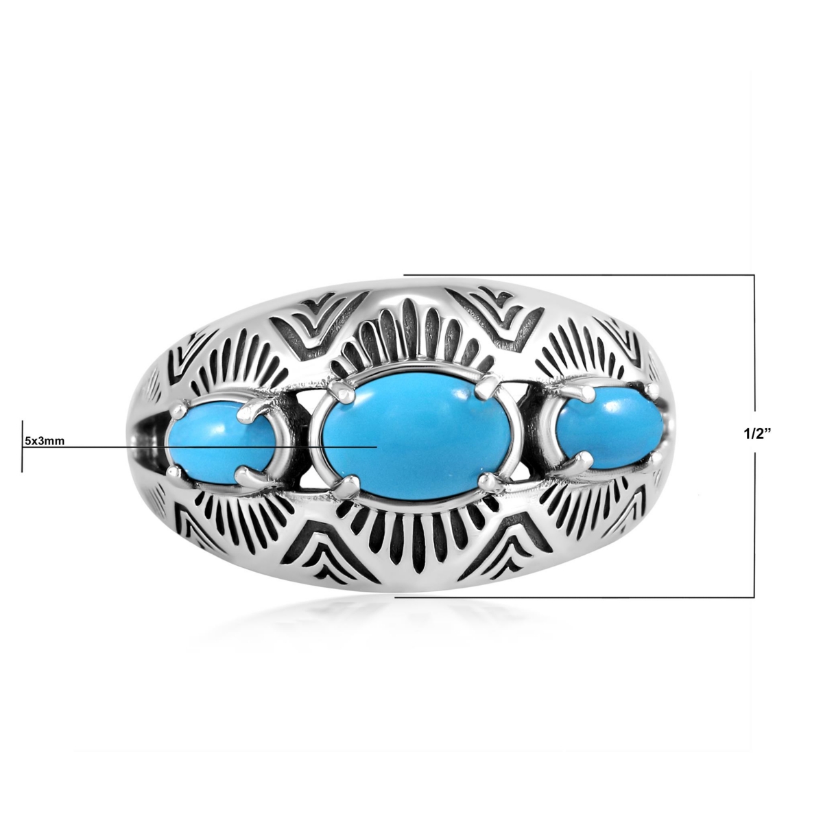 American West Jewelry Sterling Silver Sleeping Beauty Turquoise 3-Stone Oval Band Ring, 11