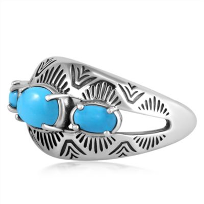 Sterling Silver Sleeping Beauty Turquoise 3-Stone Oval Band Ring, Size 11