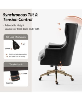 Heeg 47'' H Genuine Leather Swivel Adjustable Height Tilting Executive Chair with High Backrest