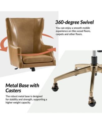 Heeg 47'' H Genuine Leather Swivel Adjustable Height Tilting Executive Chair with High Backrest