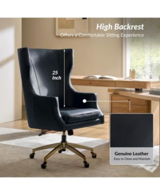 Heeg 47'' H Genuine Leather Swivel Adjustable Height Tilting Executive Chair with High Backrest