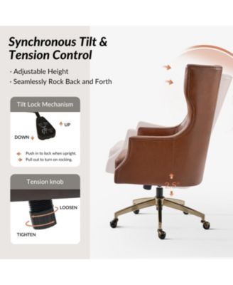 Heeg 47'' H Genuine Leather Swivel Adjustable Height Tilting Executive Chair with High Backrest