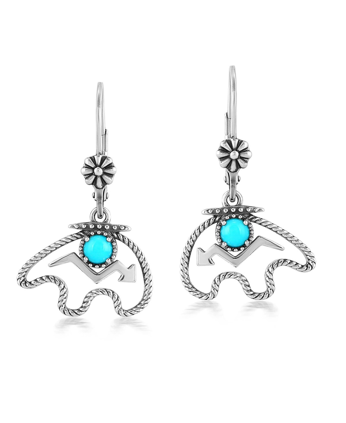 Sterling Silver Sleeping Beauty Turquoise Bear Lever Back Earrings