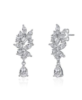 White Gold Plated with Clear Cubic Zirconia Marquise & Pear Shaped Clear Cubic Zirconia Dangling Earrings