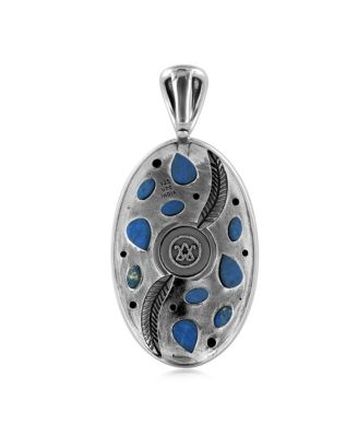 Sterling Silver Denim Lapis Oval Leaf Pendant Enhancer