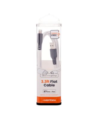 Flat USB A to Apple Lightning High Speed Tangle-Free 3 Foot Cable-White