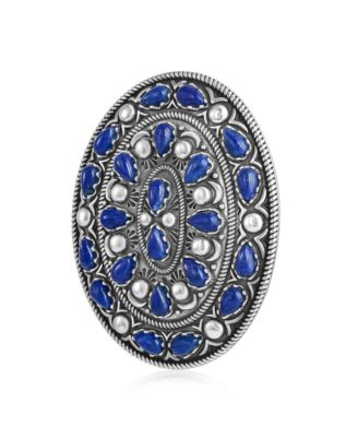 Sterling Silver Lapis Cluster Gemstone Oval Pendant Enhancer