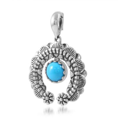 Sterling Silver Sleeping Beauty Turquoise Round Cut Naja Pendant Enhancer